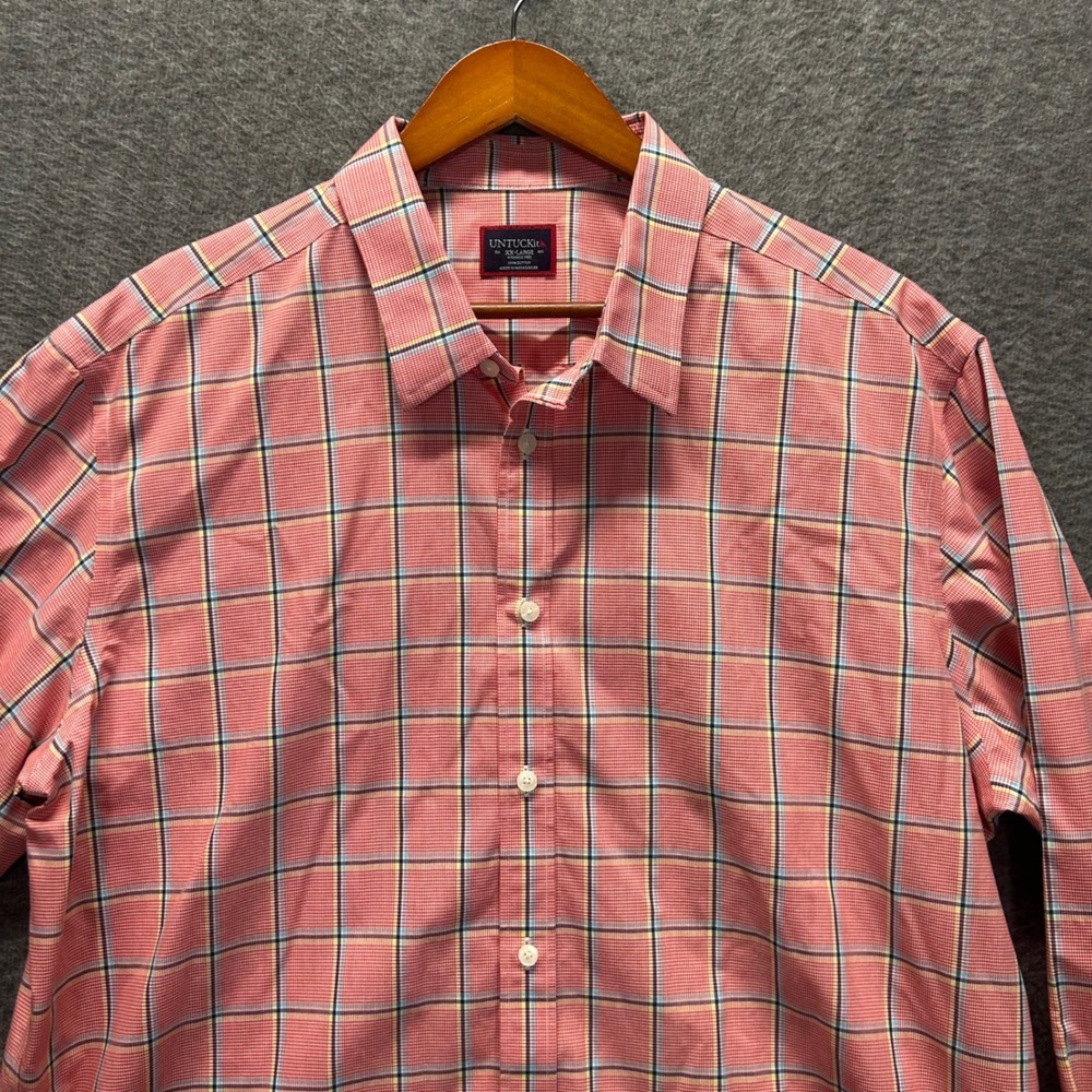 UNTUCKit Gibbons WF Mens XXL Red Plaid Wrinkle Free Cotton Button‎ Down Shirt